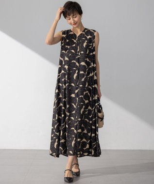 23区 【洗える】Ratti フラワーアートプリント ワンピース ブラックxベージュ