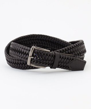 JOSEPH ABBOUD 【キングサイズ・イタリア素材・ストレッチ・日本製】ストレッチレザーメッシュ ベルト ブラック系