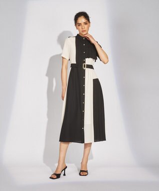 GRACE CONTINENTAL プリーツ配色ワンピース ブラック