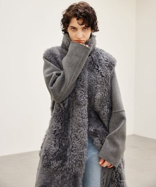 BEIGE， DANDEL / ミドル丈ムートンコート Md Gray