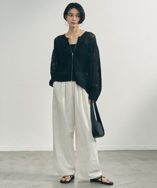 UNFILO クロシェレースニット ZIPカーディガン ブラック