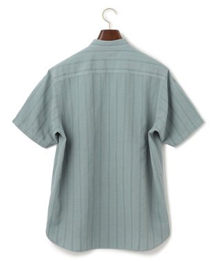 J.PRESS MEN 【HYBRID LINEN】ドビーストライプ バンドカラーラガーシャツ スモーキーグリーン系
