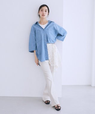 earth music&ecology 5分袖デニムシャツ Light Indigo