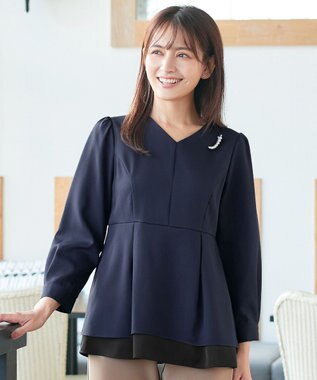 Tiaclasse L 【洗える】レイヤードヘムペプラムブラウス ネイビー