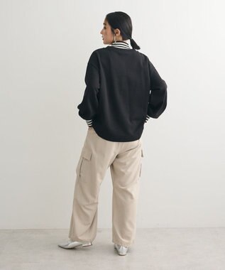 Green Parks 配色リブニットドッキング裏起毛プルオーバ Black