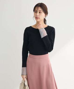 Green Parks アンチピリング袖シアーリブニットプルオーバー Black