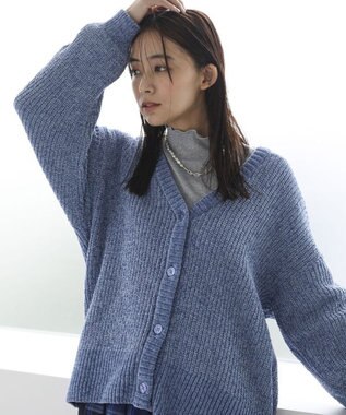 Green Parks ベロアモールＶネックカーディガン Sax