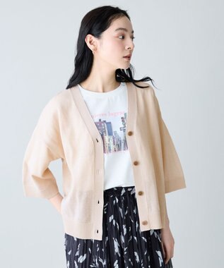 ANY リネンブレンドハーフスリーブカーディガン ベージュ
