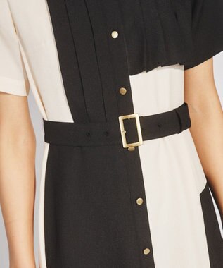 GRACE CONTINENTAL プリーツ配色ワンピース ブラック