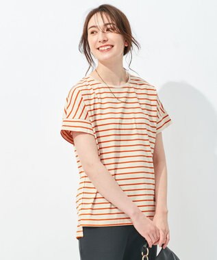 自由区 【洗える/UVケア】ボーダー タックデザインカットソー ベージュ系2