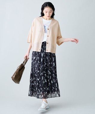 ANY リネンブレンドハーフスリーブカーディガン ベージュ
