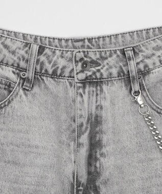 WEGO 【ユニセックス着用ITEM】チェーン付きスーパーバギーデニムショーツ グレー