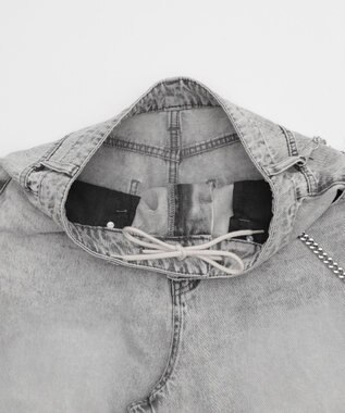 WEGO 【ユニセックス着用ITEM】チェーン付きスーパーバギーデニムショーツ グレー