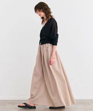 BEIGE， 【洗える】FREESIA / イージーウエストストライプフレアスカート Camel Stripe