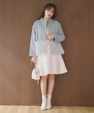 Feroux ウール混 ショートコート ライトグレー系