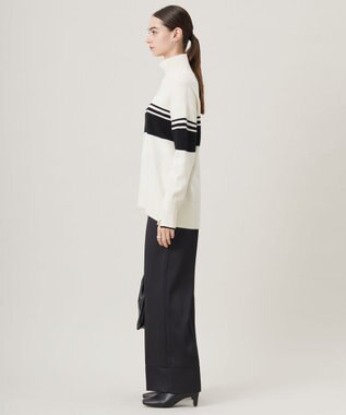 ICB 【CLASSY.1月号掲載・洗える】ソフトカシミヤミックス 配色ボーダーハイネックニット オフホワイト柄系