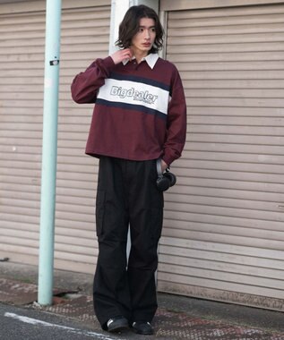 WEGO 【ユニセックス着用ITEM】ステッチロゴラガーシャツ ワイン