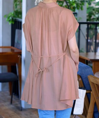 Tiaclasse L 【洗える】フレンチスリーブシャツチュニックブラウス ライトピンク