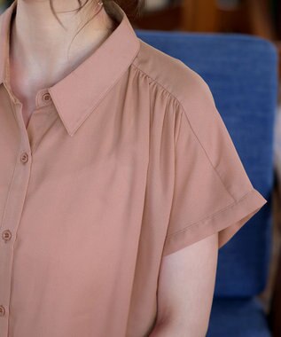 Tiaclasse L 【洗える】フレンチスリーブシャツチュニックブラウス ライトピンク