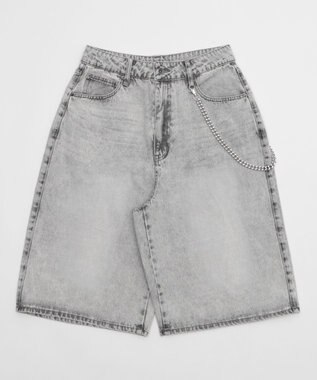 WEGO 【ユニセックス着用ITEM】チェーン付きスーパーバギーデニムショーツ グレー