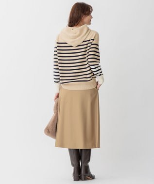 自由区 【洗える】ピュアカシミヤミルド フーディーニット ベージュボーダー