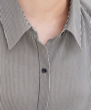 Tiaclasse L 【洗える】フレンチスリーブシャツチュニックブラウス ベージュストライプ