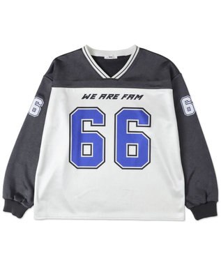 WEGO VネックナンバリングサテンBIGスウェット スミクロ