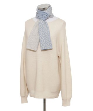 MOONBAT mila schon (ミラ・ショーン) カシミヤ100％ ジャガードプチマフラー リバーシブル サックスブルー