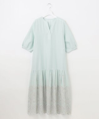 自由区 【カタログ掲載・洗える】エンブロイダリーローン ワンピース アクア×ベージュ