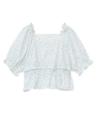 earth music&ecology フラワー刺繍フリルヘムブラウス Ivory