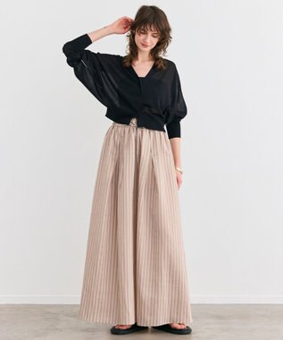 BEIGE， 【洗える】FREESIA / イージーウエストストライプフレアスカート Camel Stripe