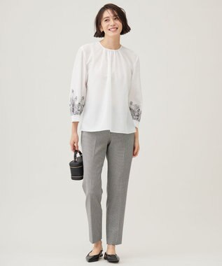 自由区 【撥水加工・洗える】TRギャバチェック柄テーパード パンツ モノトーン系チェック