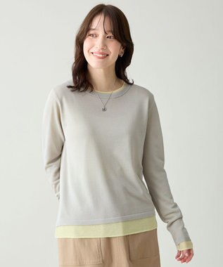 ANY カラーレイヤードニットTシャツ グレー×イエロー