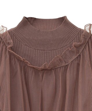 earth music&ecology ＳＥＴ２点リブニットインナー＋チュールプルオーバー Mocha