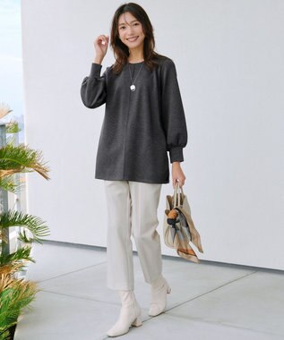Tiaclasse 【洗える】ボンディングパフスリーブチュニック チャコールグレー