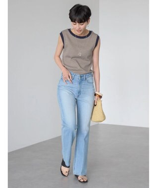 AMERICAN HOLIC ミジンボーダーノースリーブカットプルオーバー Navy