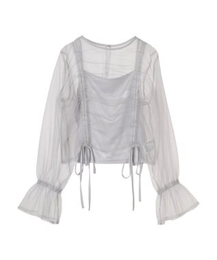 Green Parks ・ＥＬＥＮＣＡＲＥ　ＤＵＥ　チュールギャザーブラウス Gray