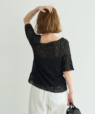 YECCA VECCA 5分袖レースシアートップス Black