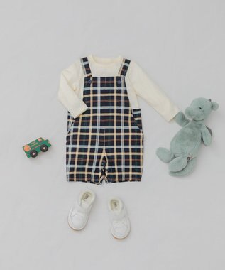  【80-90cm】Check 長袖オーバーオール