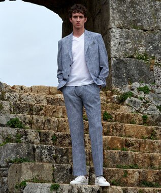 JOSEPH ABBOUD 【オリジナルオーガニックコットン使用】JOE COTTONサッカー Vネック Tシャツ ホワイト系