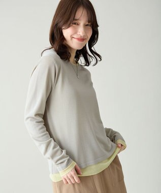 ANY カラーレイヤードニットTシャツ グレー×イエロー