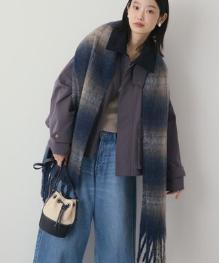 AMERICAN HOLIC チェックシャギーマフラー Navy