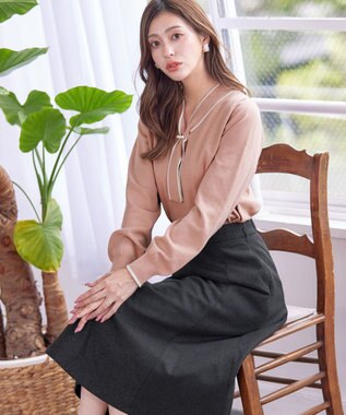 Tiaclasse 【洗える】パール付き配色ボウタイニットトップス ピンク