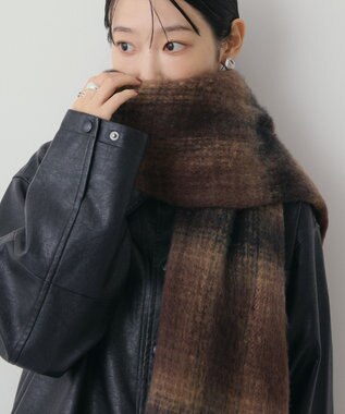 AMERICAN HOLIC チェックシャギーマフラー Brown