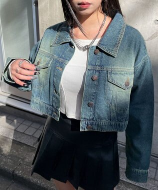 WEGO ヴィンテージウォッシュショートデニムジャケット デニム中濃加工色