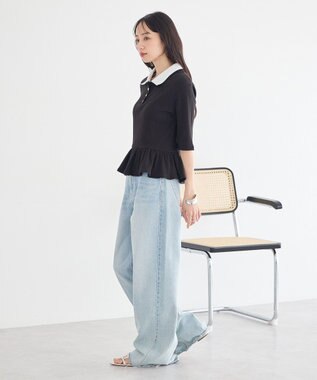 earth music&ecology ダブル衿ペプラムプルオーバー Black