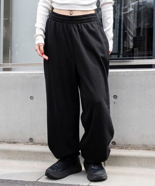 WEGO 【ウエストゴム/XSSMサイズ展開】スウェットワイドパンツ ブラック