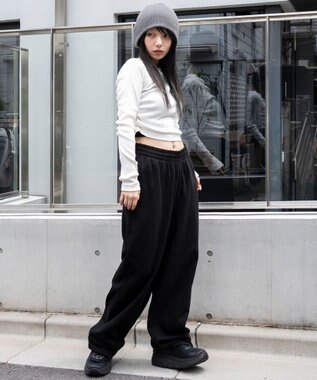 WEGO 【ウエストゴム/XSSMサイズ展開】スウェットワイドパンツ ブラック