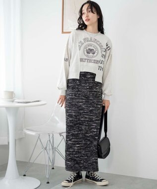 WEGO リメイク風切り替えショートスウェット 杢グレー