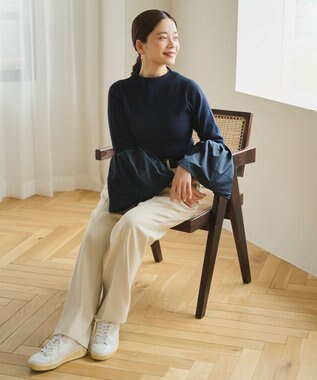 #Newans 【洗える】コンビネーションベルスリーブニット ネイビー